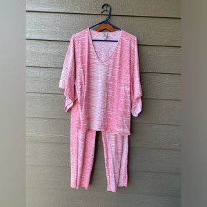 Natori Women's Pink Dolman Sleeve Pajama set  Size L Striped Cotton Blend